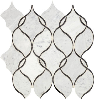 Marble Blend - 12x13 Lavaliere Arabesque Wave Mosaic Mixed-Color Polished Natural Marble Tile