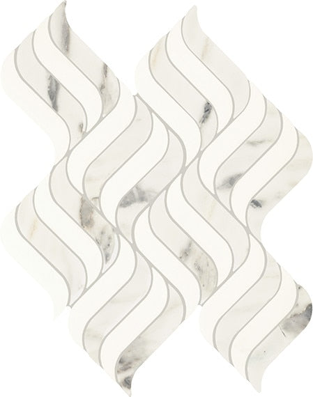 14x18 Eclessia Marble Wave Mosaic Mixed-Color Polished Smooth Marble Tile