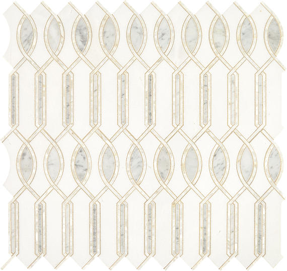 11x11 Lavaliere Clover Trellis Linear Mosaic Mixed-Color Polished Natural Marble Tile