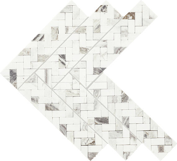 14x15 Eclessia Marble Herringbone Mosaic Marble-Look Polished Smooth Marble Tile