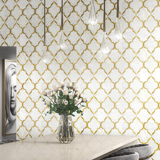 White Gold - 13x9 Lavaliere Arabesque Mosaic Mixed-Color Polished Natural Marble Tile