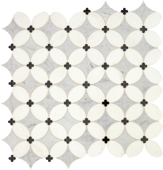 14x14 Lavaliere Petal Floral Mosaic Mixed-Color Polished Natural Marble Tile