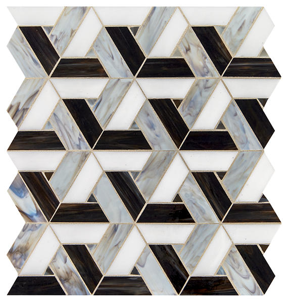 13x15 Vivify Trapezoid Mosaic Mixed-Color Glossy Smooth Glass Tile