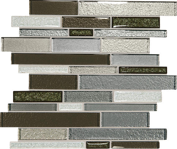 12x14 Crystal Shores Random Pattern Linear Mosaic Mixed-Color Glossy Smooth Glass Tile
