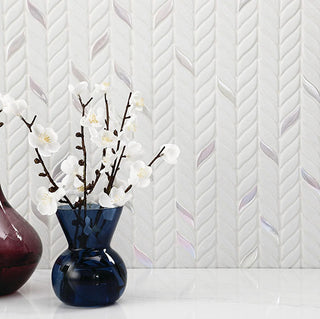 Ice White - 12x13 Stagecraft Hexagon Petal Floral Mosaic Mixed-Material Matte Smooth Glass Tile
