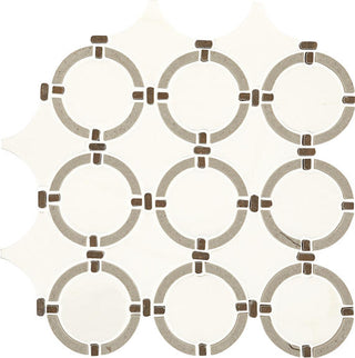 Cream White - 14x12 Raine Circle Linear-Circular Mosaic Mixed-Color Honed Smooth Marble Tile