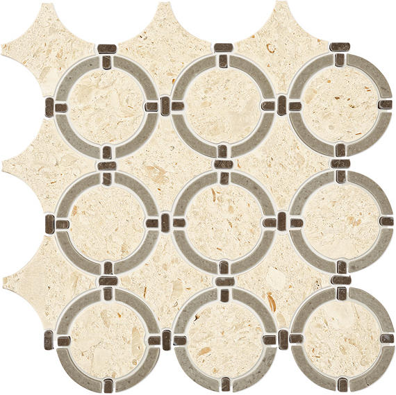 14x12 Raine Circle Linear-Circular Mosaic Mixed-Color Honed Smooth Marble Tile Cream Beige