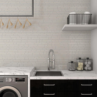 Taupe Glass - 11x13 Amity Linear Mosaic Solid-Color Glossy Smooth Glass Tile