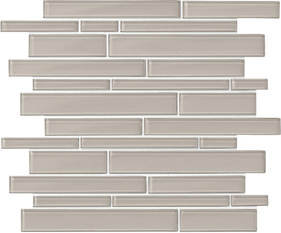 11x13 Amity Linear Mosaic Solid-Color Glossy Smooth Glass Tile Gray Glass