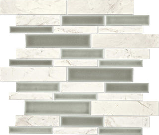 Sage Gray - 12x11 Raine Random Pattern Linear Mosaic Mixed-Material Polished Smooth Marble Tile