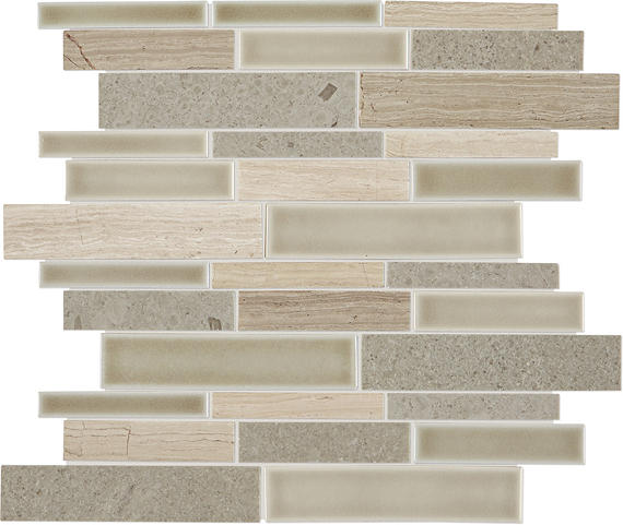 12x11 Raine Random Pattern Linear Mosaic Mixed-Color Polished Smooth Marble Tile Beige Taupe