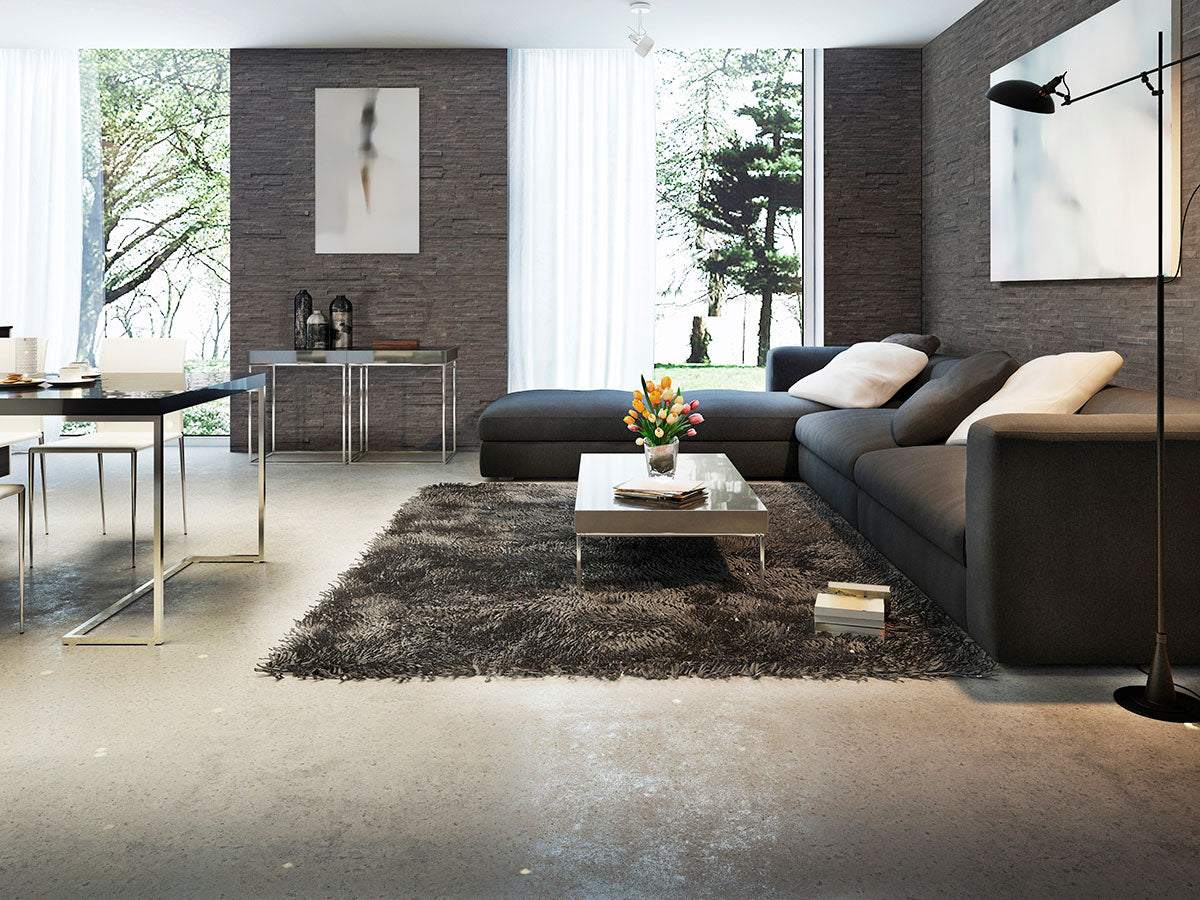6x24 Charcoal Stone-Look Matte Textured Marble Tile