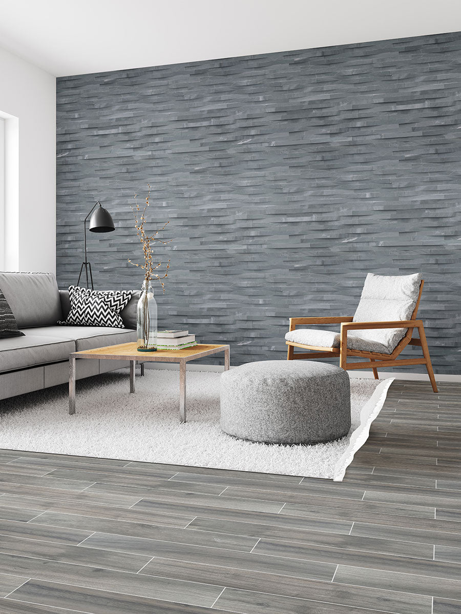 6x24 Cosmic Stone-Look Matte Split-Face Marble Tile Charcoal Gray