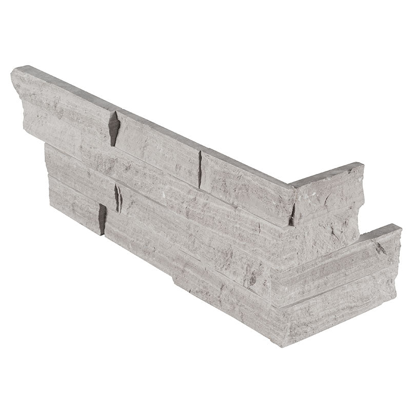 6x18 Gray Natural-Look Matte Split-Face Marble Corner Tile
