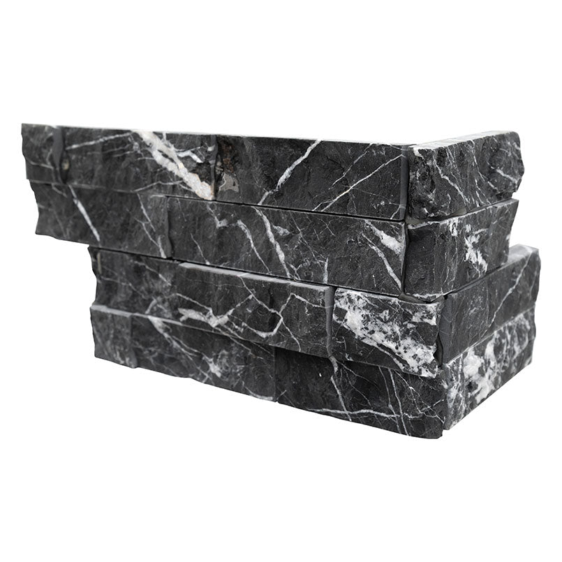 6x18 Marquina Natural-Look Matte Textured Marble Tile Charcoal Black