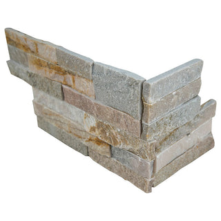 Beige Stone - 6x18 Golden Stone-Look Matte Split-Face Quartzite Corner Tile