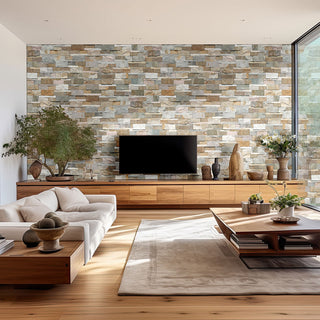 Warm Beige - 9x24 Golden Stacked Natural-Look Matte Textured Quartzite Tile