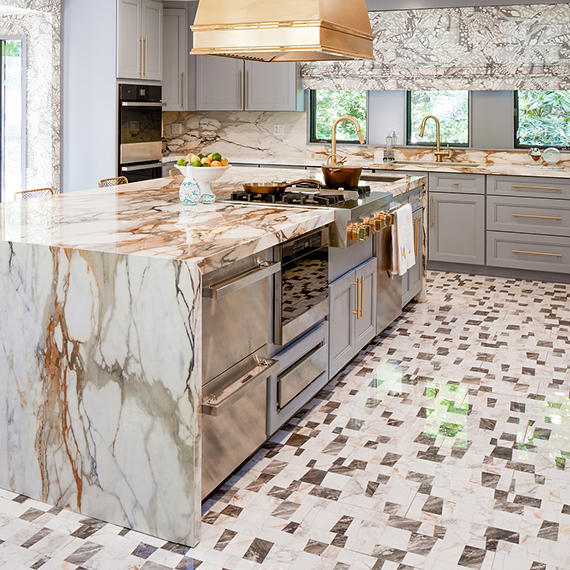 12x24 Marble Attache Lavish Trapezoid Abstract Pattern Patterned Mixed-Color Polished Smooth Porcelain Tile Gray White