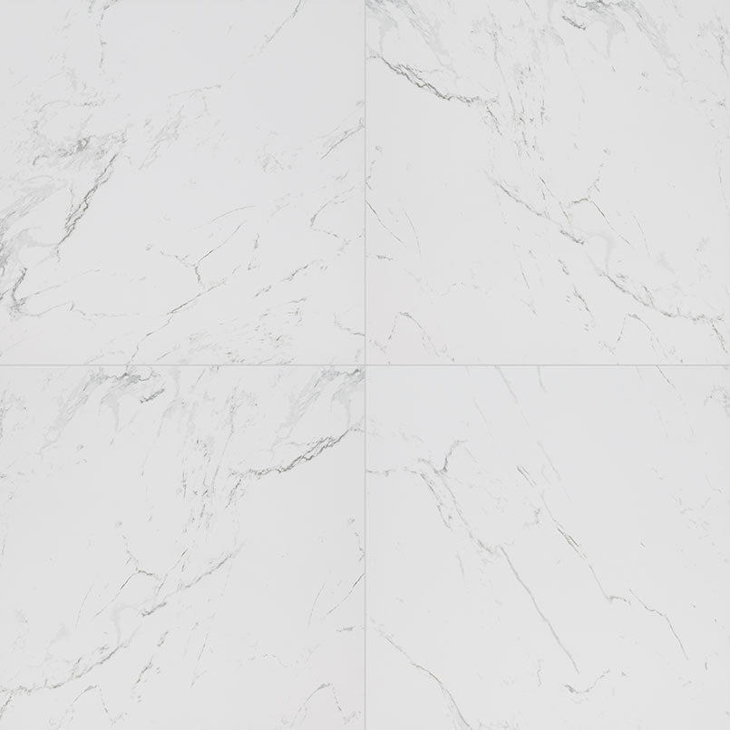 24x24 Pietra Carrara Marble-Look Matte Smooth Porcelain Tile Bright White