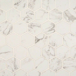 Soft White - 2x2 Pietra Carrara Hexagon Mosaic Marble-Look Matte Smooth Ceramic Tile