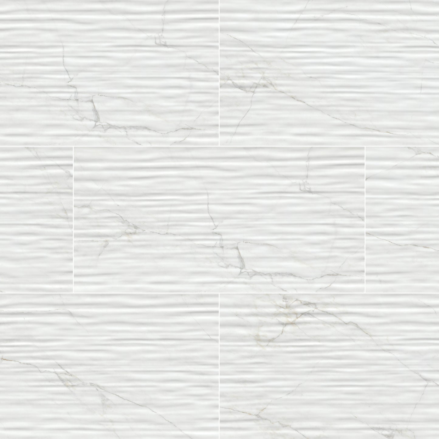 12x24 Dymo Medium Veining Patterned Marble-Look Glossy Rippled Ceramic Tile White Gray