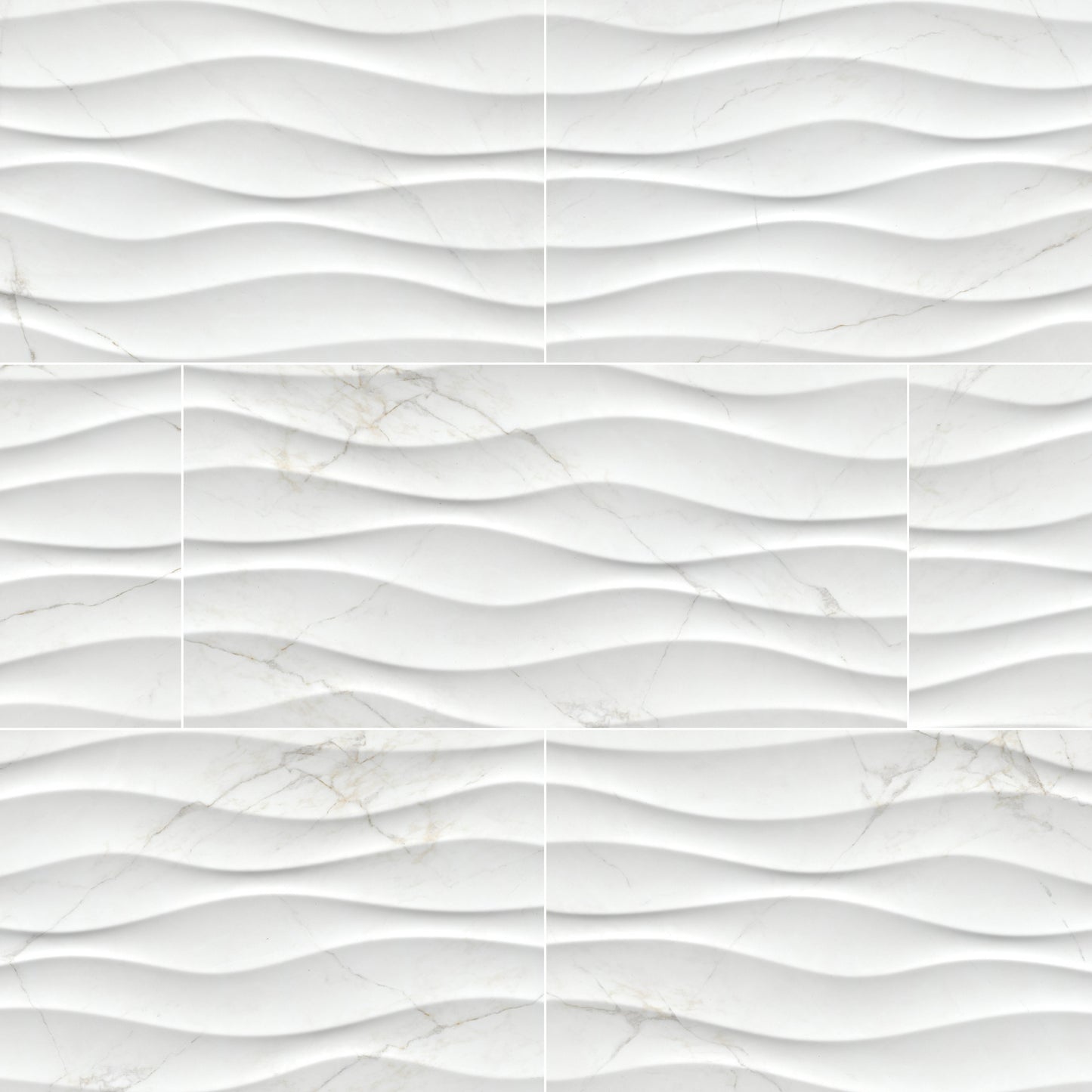 12x24 Dymo Medium Veining Patterned Marble-Look Glossy Wavy Ceramic Tile White Gray