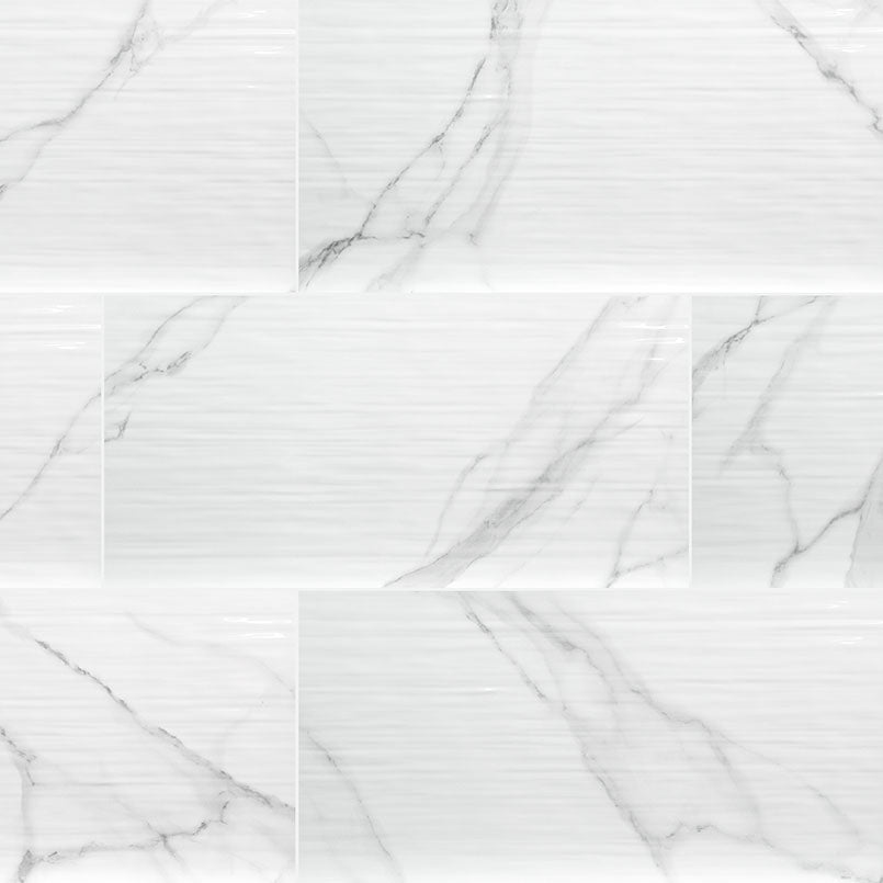 12x24 Dymo Intense Veining Patterned Marble-Look Glossy Rippled Ceramic Tile