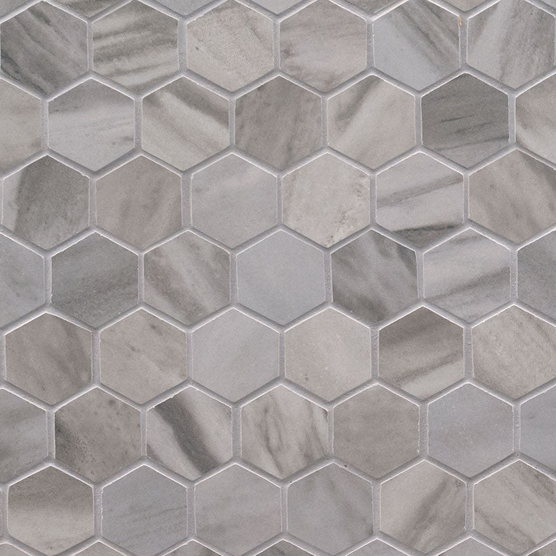 2x2 Eden Hexagon Mosaic Stone-Look Matte Textured Porcelain Tile Taupe Grey