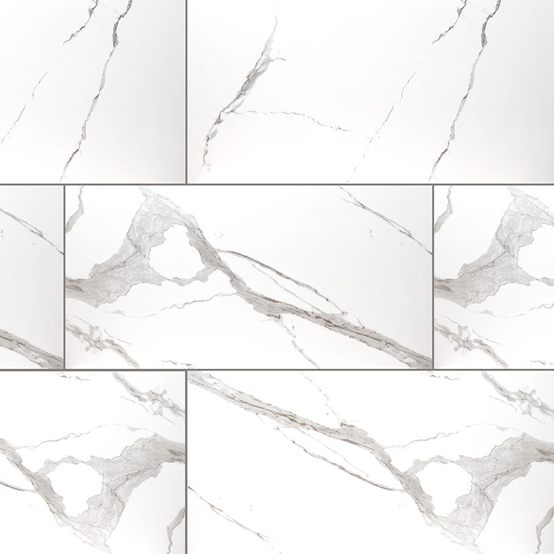 12x24 Eden Intense Veining Marble-Look Polished Smooth Porcelain Tile White Gray