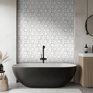 White Gray - 11x13 Geoglam Hexagon Circle Patterned Marble-Look Matte Smooth Porcelain Tile