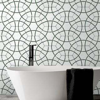 White Black - 11x13 Geoglam Hexagon Circle Patterned Marble-Look Matte Smooth Porcelain Tile