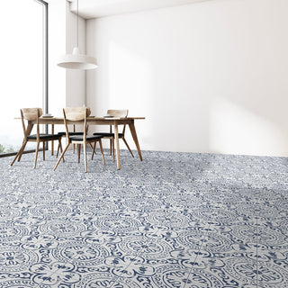 Navy Blue - 8x8 Kenzzi Indego Moroccan Encaustic-Look Matte Smooth Porcelain Tile