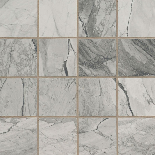 3x3 Kaya Intense Veining Mosaic Marble-Look Matte Smooth Porcelain Tile