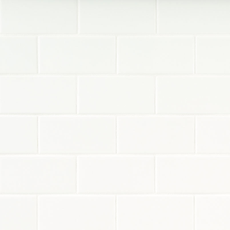 3x6 Metro Solid-Color Glossy Smooth Ceramic Tile Pure White