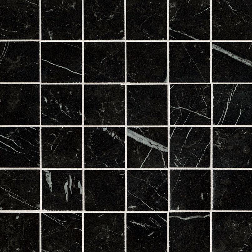 2x2 Regallo Midnight Mosaic Marble-Look Matte Smooth Porcelain Tile Jet Black