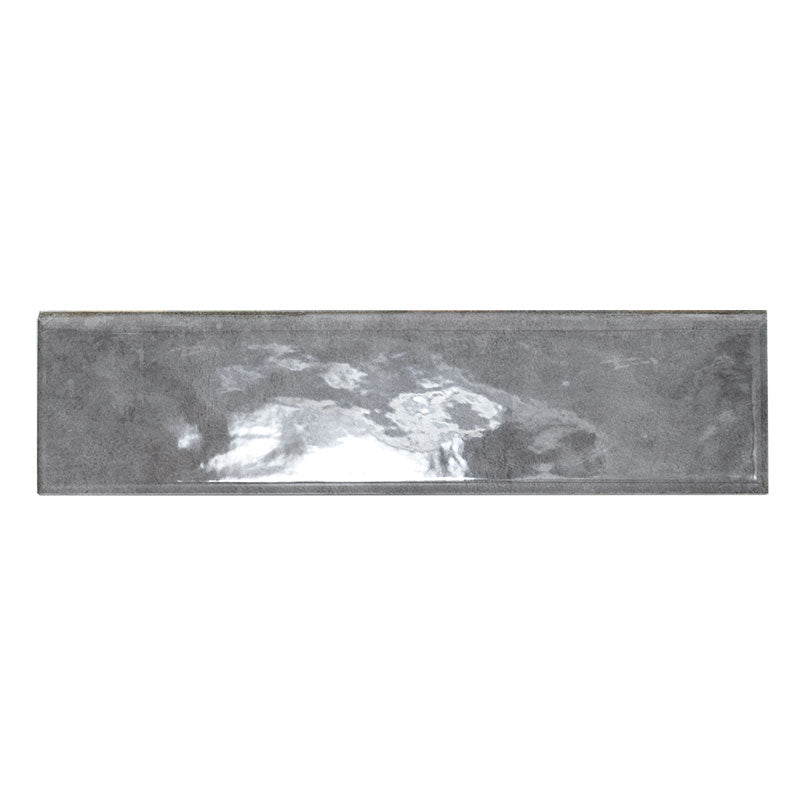3x12 Renzo Patterned Natural-Look Glossy Textured Ceramic Bullnose Tile Dark Gray