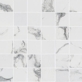 Soft White - 2x2 Pietra Statuario Mosaic Marble-Look Matte Smooth Porcelain Tile