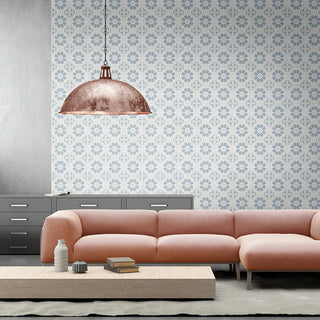 Sky White - 8x8 Kenzzi Circular Floral Medallion Patterned Encaustic-Look Matte Textured Porcelain Tile