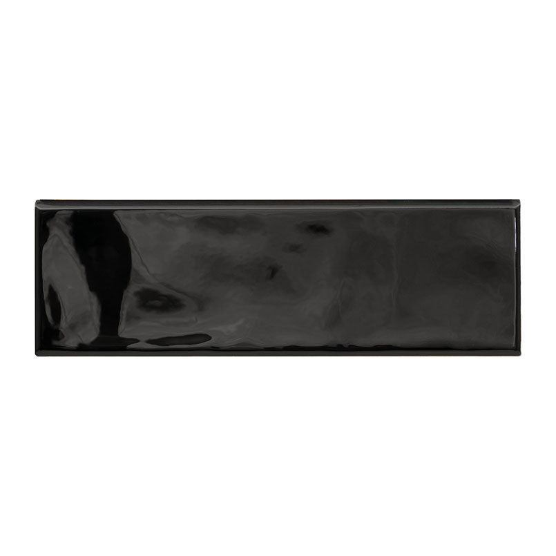 4x12 Urbano Bullnose Solid-Color Glossy Smooth Ceramic Tile Black