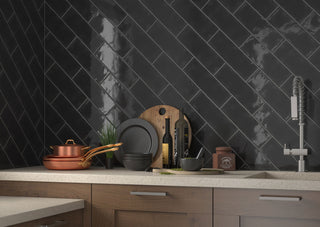Black - 4x12 Urbano Solid-Color Glossy Smooth Ceramic Tile