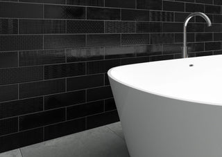 Black - 4x12 Urbano Grid Linear Solid-Color Glossy Smooth Ceramic Tile