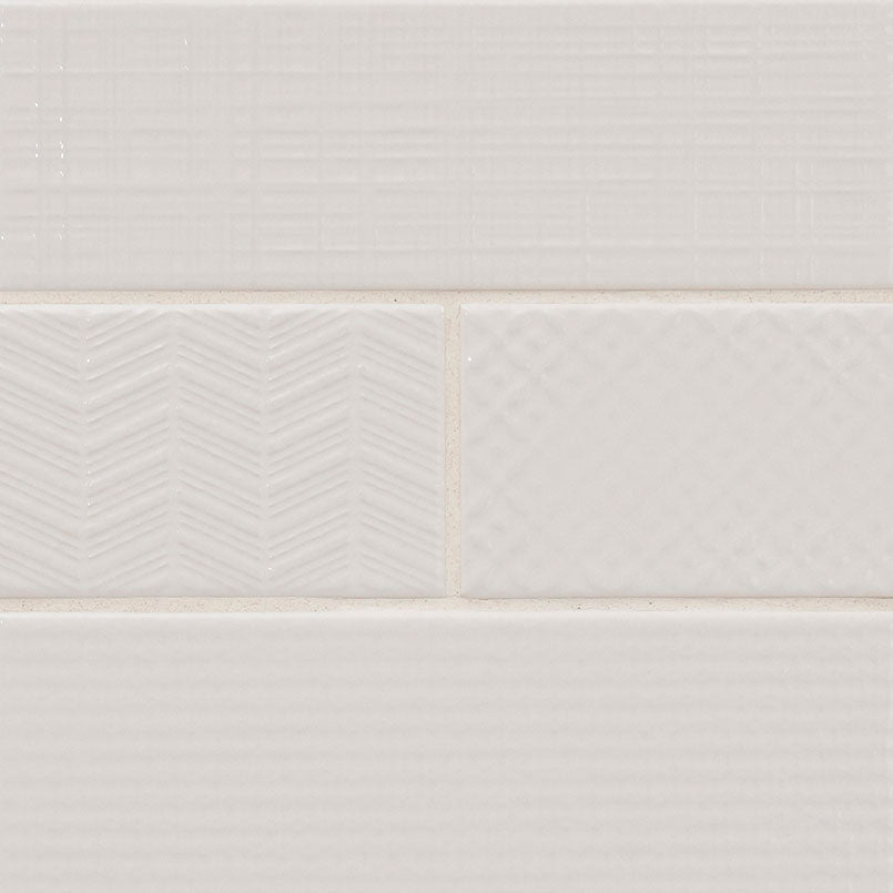 4x12 Urbano Grid Linear Solid-Color Glossy Smooth Ceramic Tile Beige White