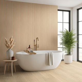 Soft Beige - 16x48 Urbanslat Mosaic Natural Matte 3D Geometric Line-Relief Ceramic Tile