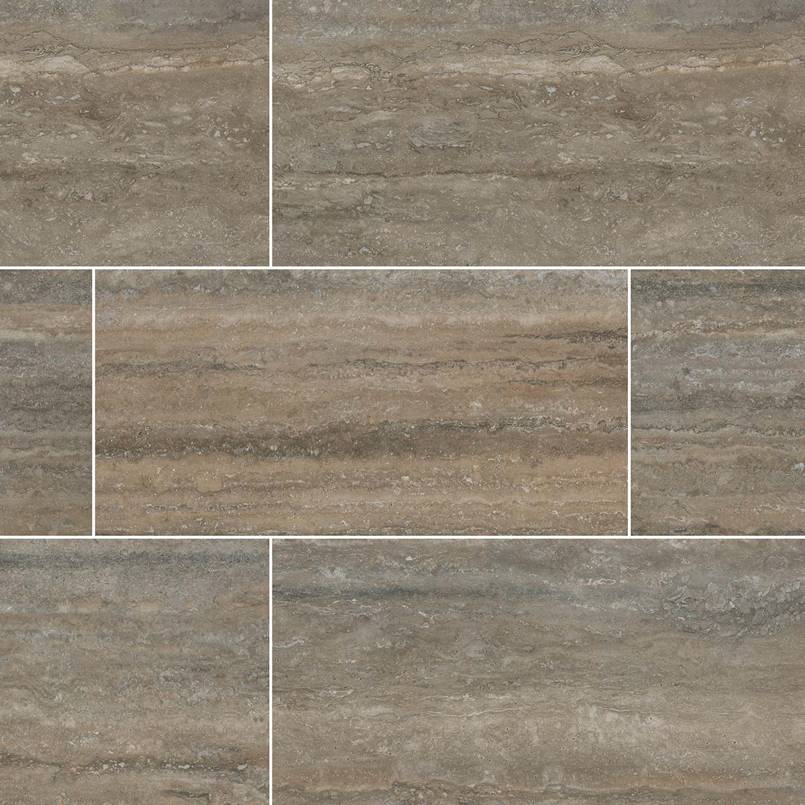 12x24 Veneto Travertine-Look Matte Textured Porcelain Tile Brown Taupe