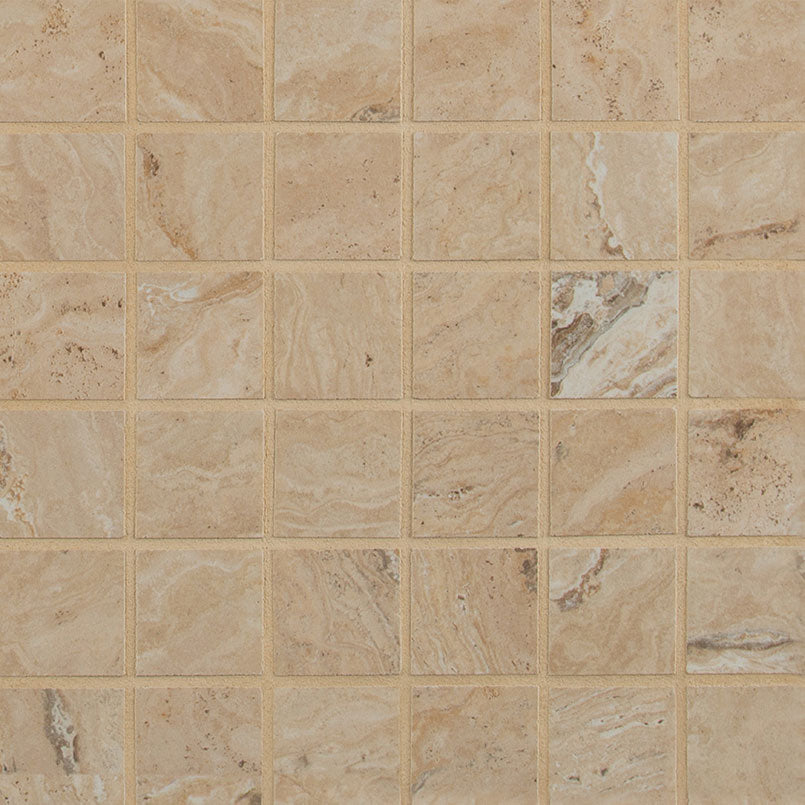 2x2 Veneto Mosaic Travertine-Look Matte Textured Porcelain Tile Sand Beige