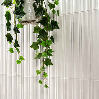 Pearl White - 7x16 Folk Metallic-Look Satin 3D-Geometric Grooved Porcelain Tile
