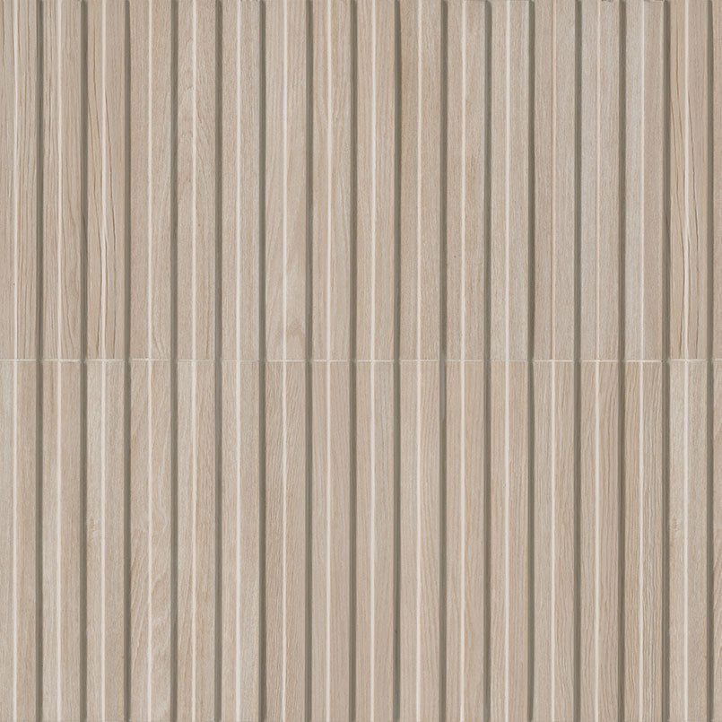 6x16 Sinfonia Mosaic Wood-Look Matte 3D Geometric Faceted Porcelain Tile Beige Wood