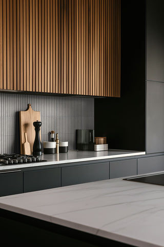 Cool Cement - 4.5x9 Sinfonia Mosaic Wood-Look Matte 3D Geometric Linear Porcelain Tile