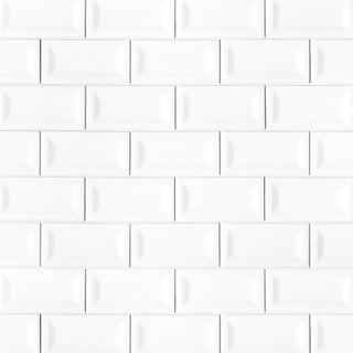 White - 3x6 Domino Solid-Color Glossy Inverted Beveled Porcelain Tile