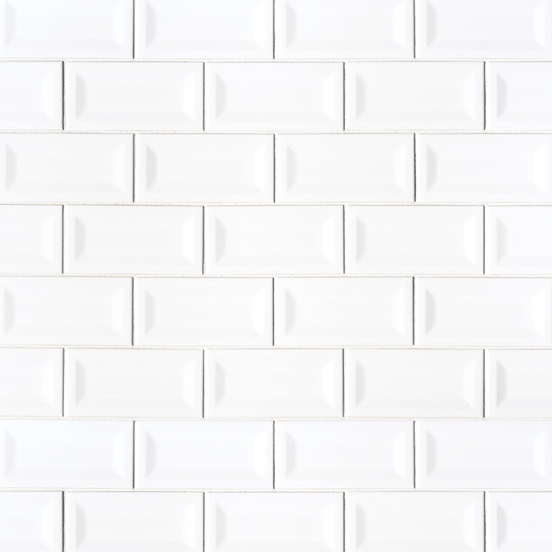 3X6 Domino Solid-Color Glossy Inverted Beveled Porcelain Tile White